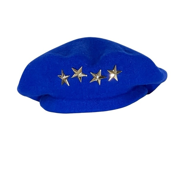 VTG Wool Blend Beret Hat Royal Blue Gold Stars Women's Hat Size Small - Picture 8 of 16